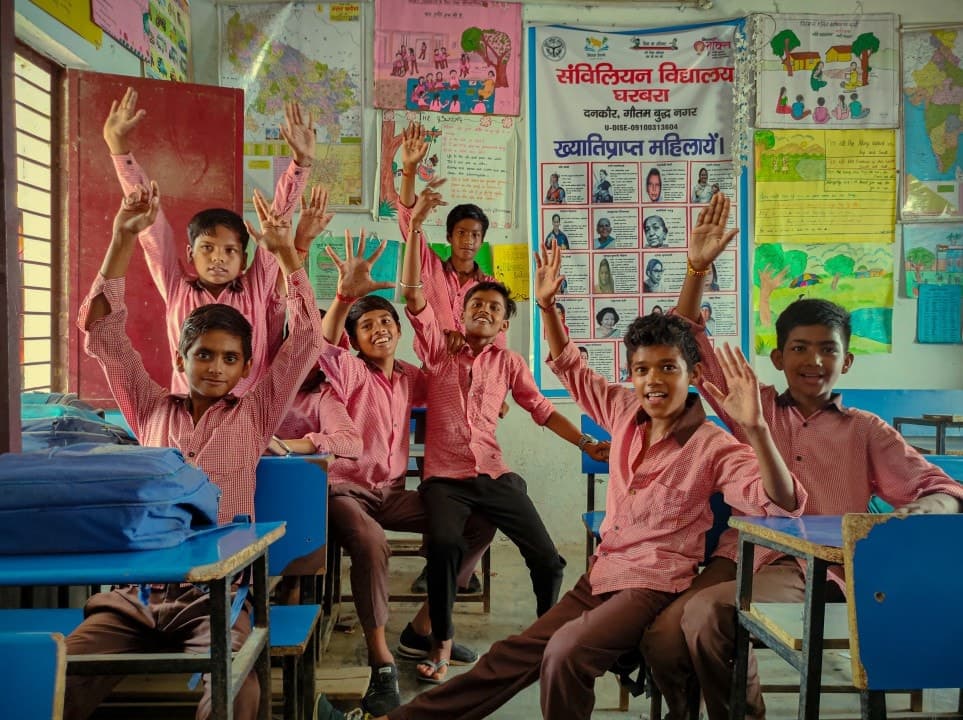 Schoolchildren participating in a classroom learning session